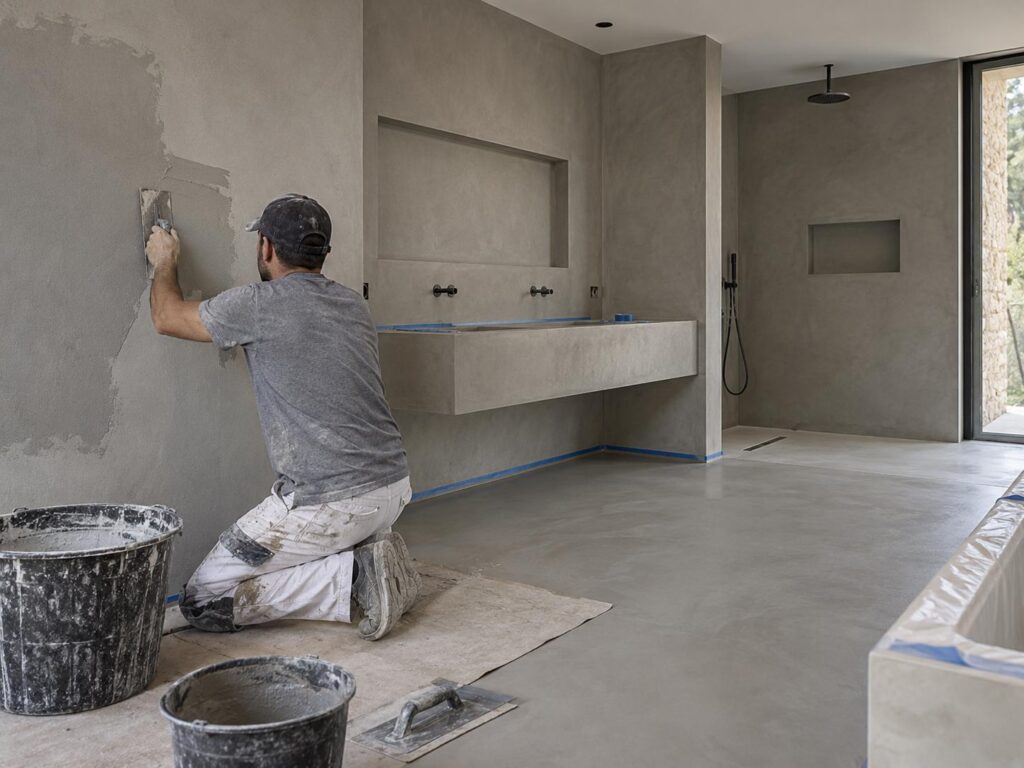 Aplicación de microcemento en baño en Castellón